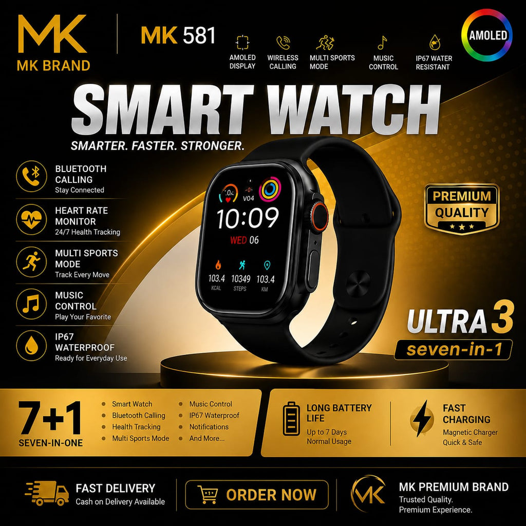 MK 581 AMOLED Smart Watch – Wireless Calling, Sports Modes & IP67 Water Resistant