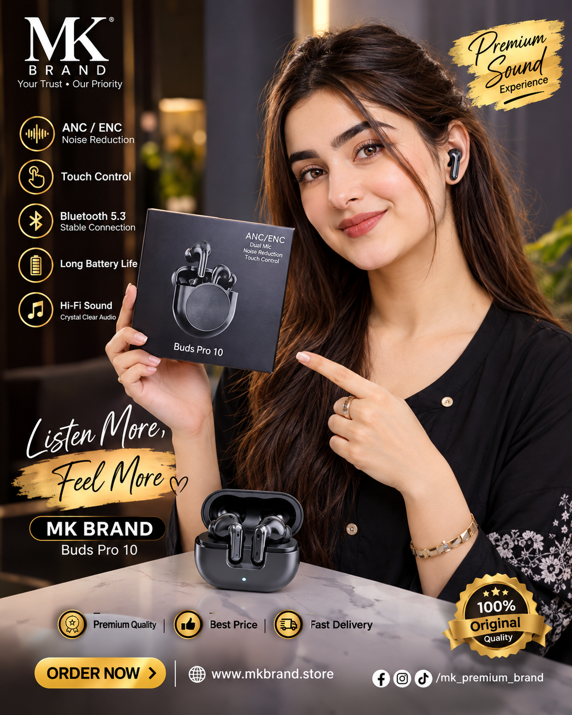 MK Buds Pro 10 & 7 – ANC/ENC Wireless Earbuds | Bluetooth 5.3