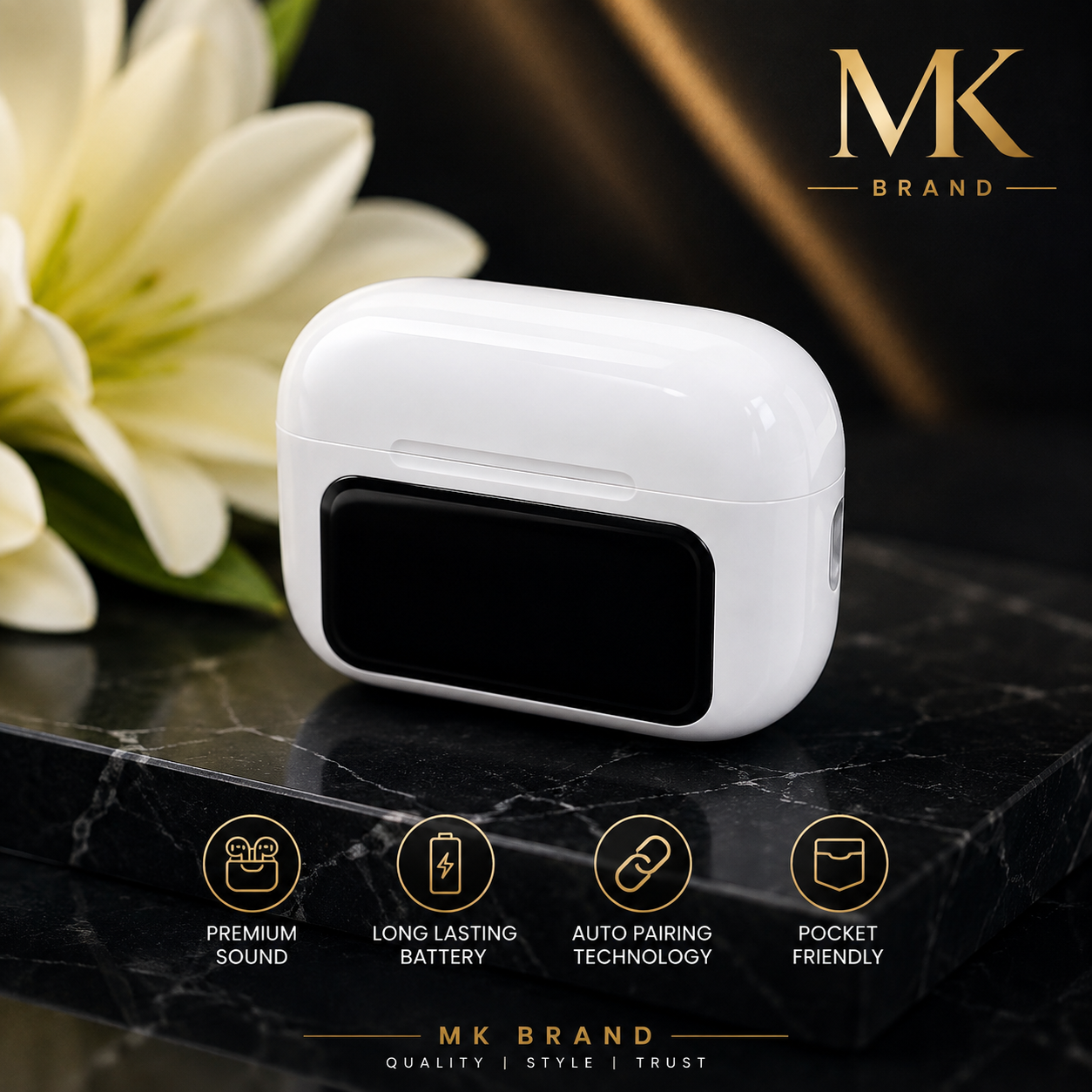 MK Touch Screen Earbuds - LED Display Wireless Earbuds with ANC