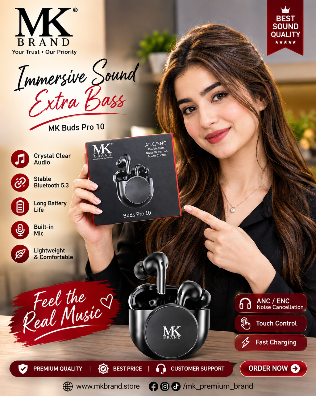 MK Buds Pro 10 & 7 – ANC/ENC Wireless Earbuds | Bluetooth 5.3