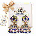 MK Royal Blue & Gold Jhumka Earrings – Premium Fashion Jewellery