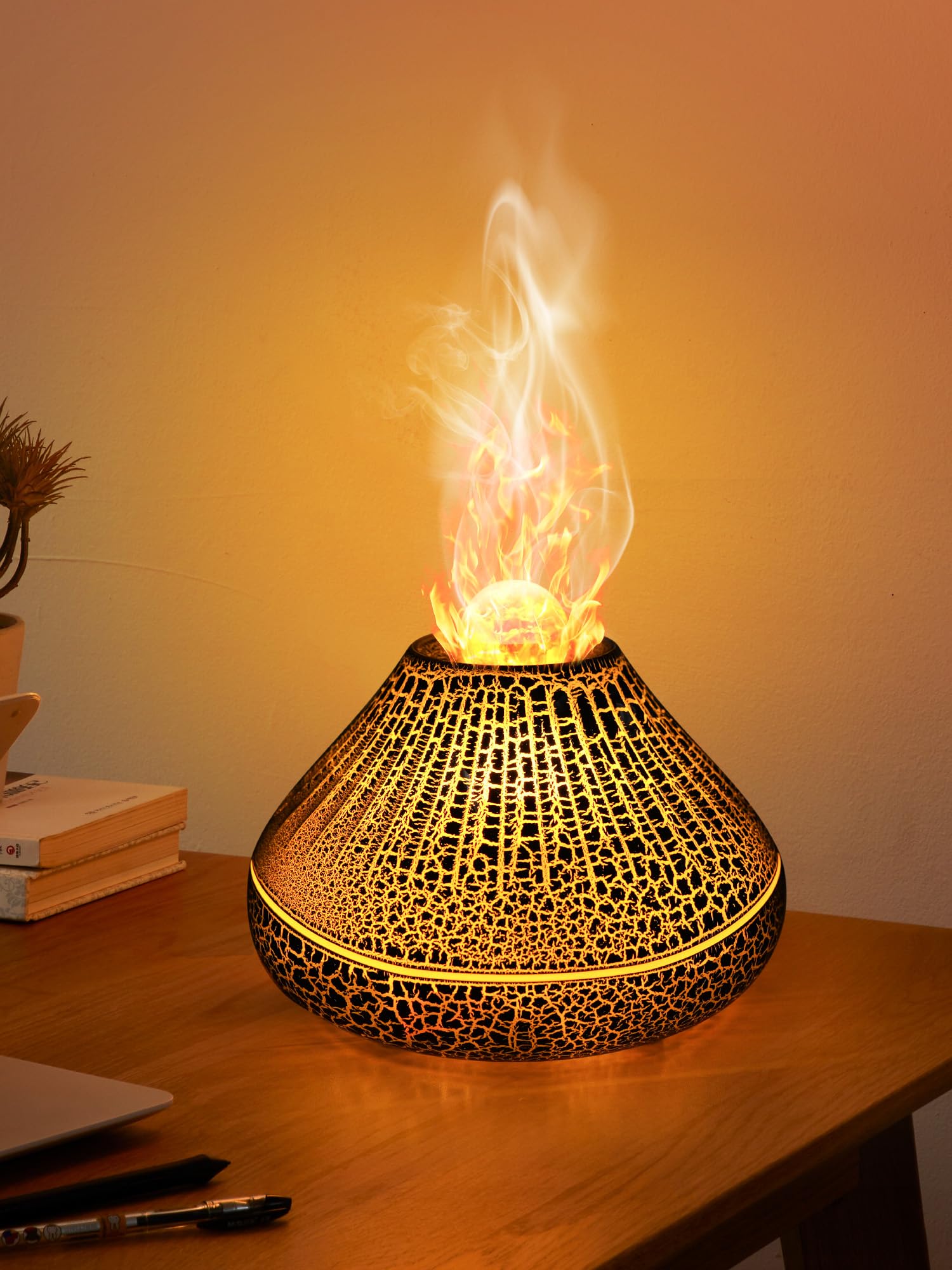 MK Premium Flame Aroma Diffuser – Volcano Mist Humidifier with LED Flame Effect