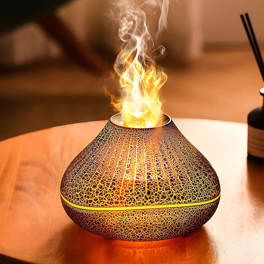 MK Premium Flame Aroma Diffuser – Volcano Mist Humidifier with LED Flame Effect