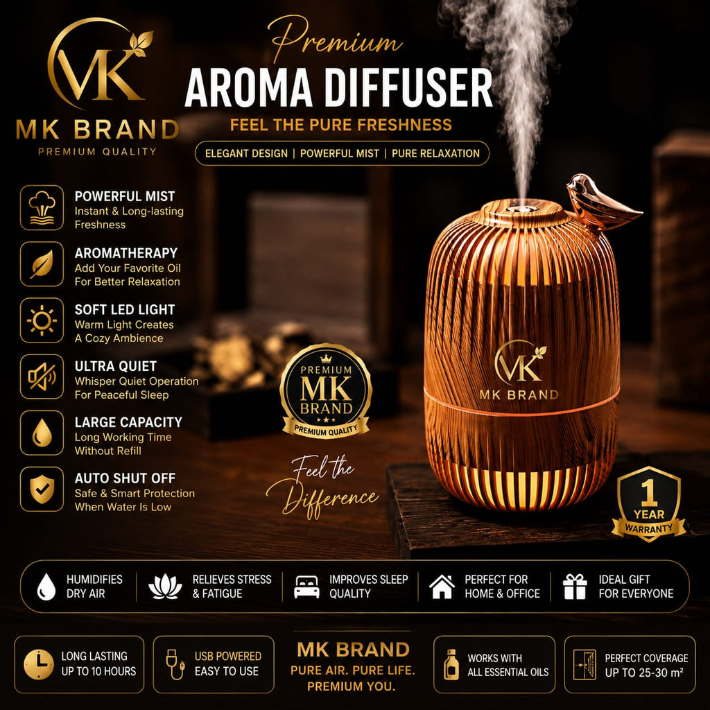 MK Premium Aroma Diffuser – Essential Oil Humidifier with LED Light