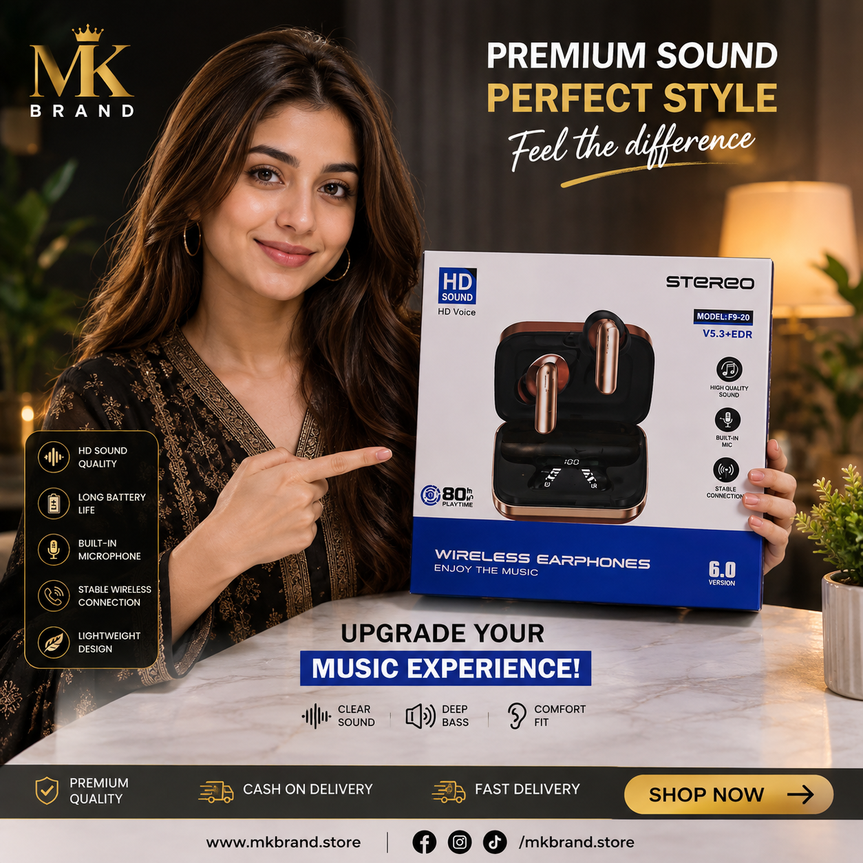 Stereo HD Wireless Earbuds | Bluetooth 5.3 | HD Sound | LED Display Charging Case