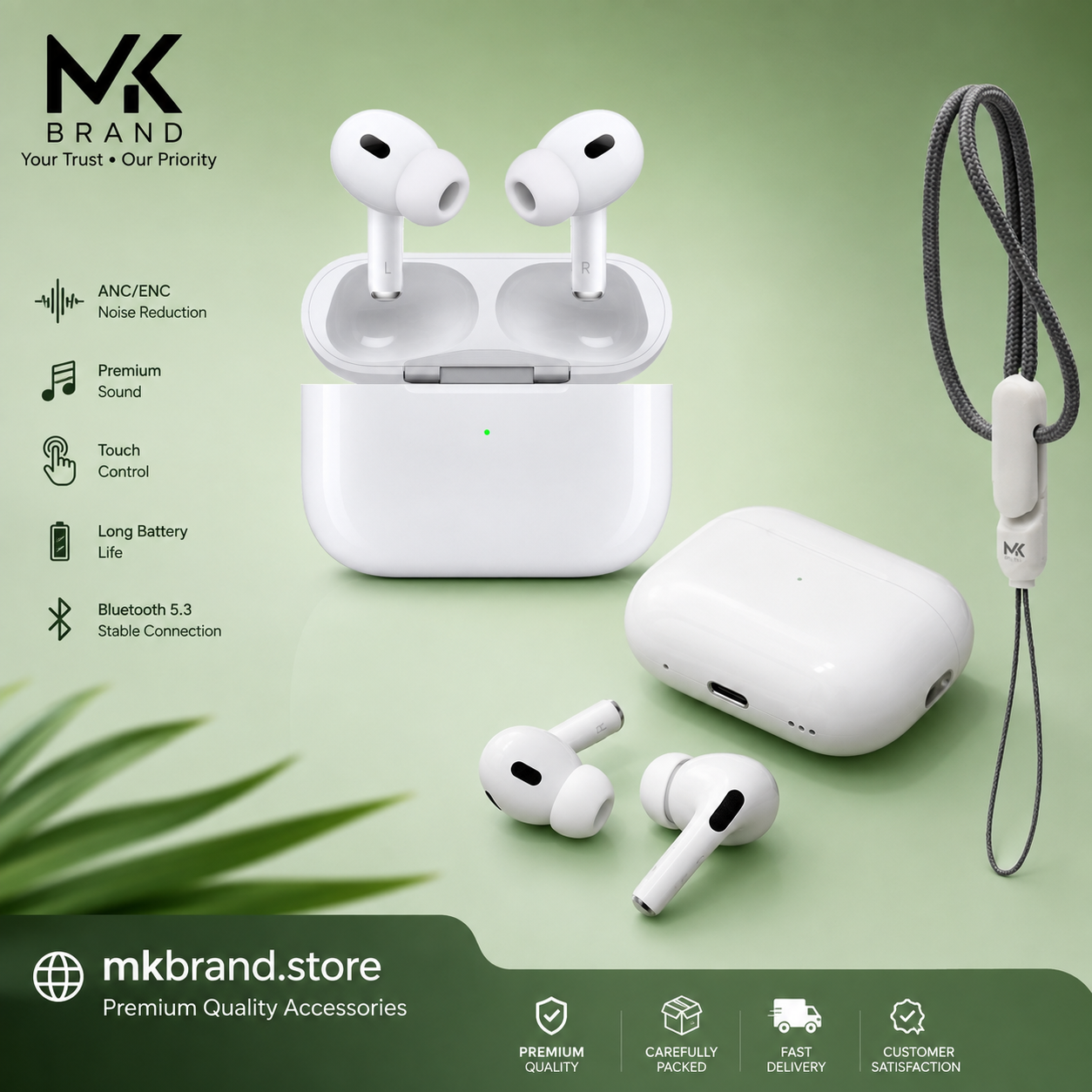 MK Brand Buds Pro 2 Wireless Bluetooth Earbuds | ANC/ENC | Touch Control