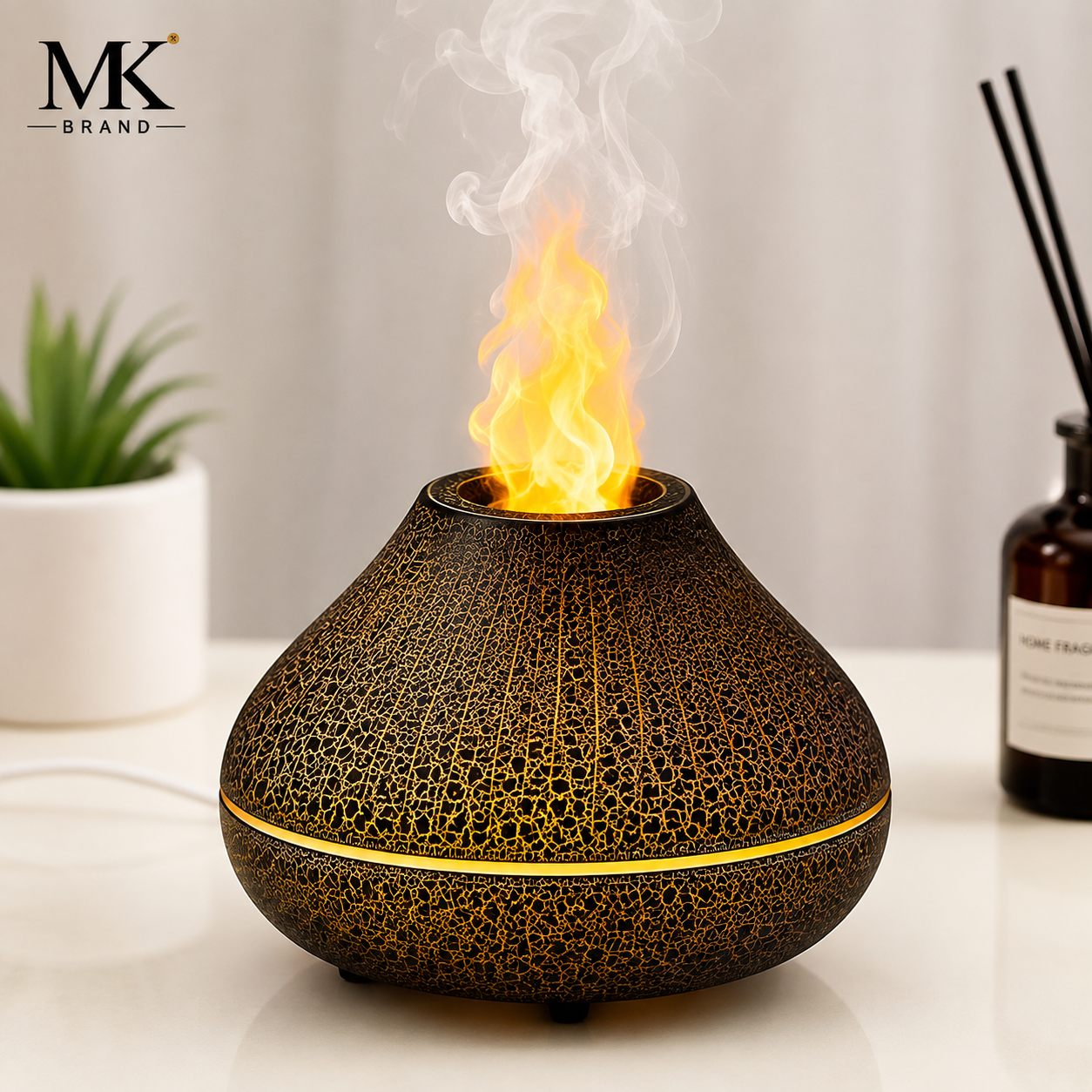 MK Premium Flame Aroma Diffuser – Volcano Mist Humidifier with LED Flame Effect