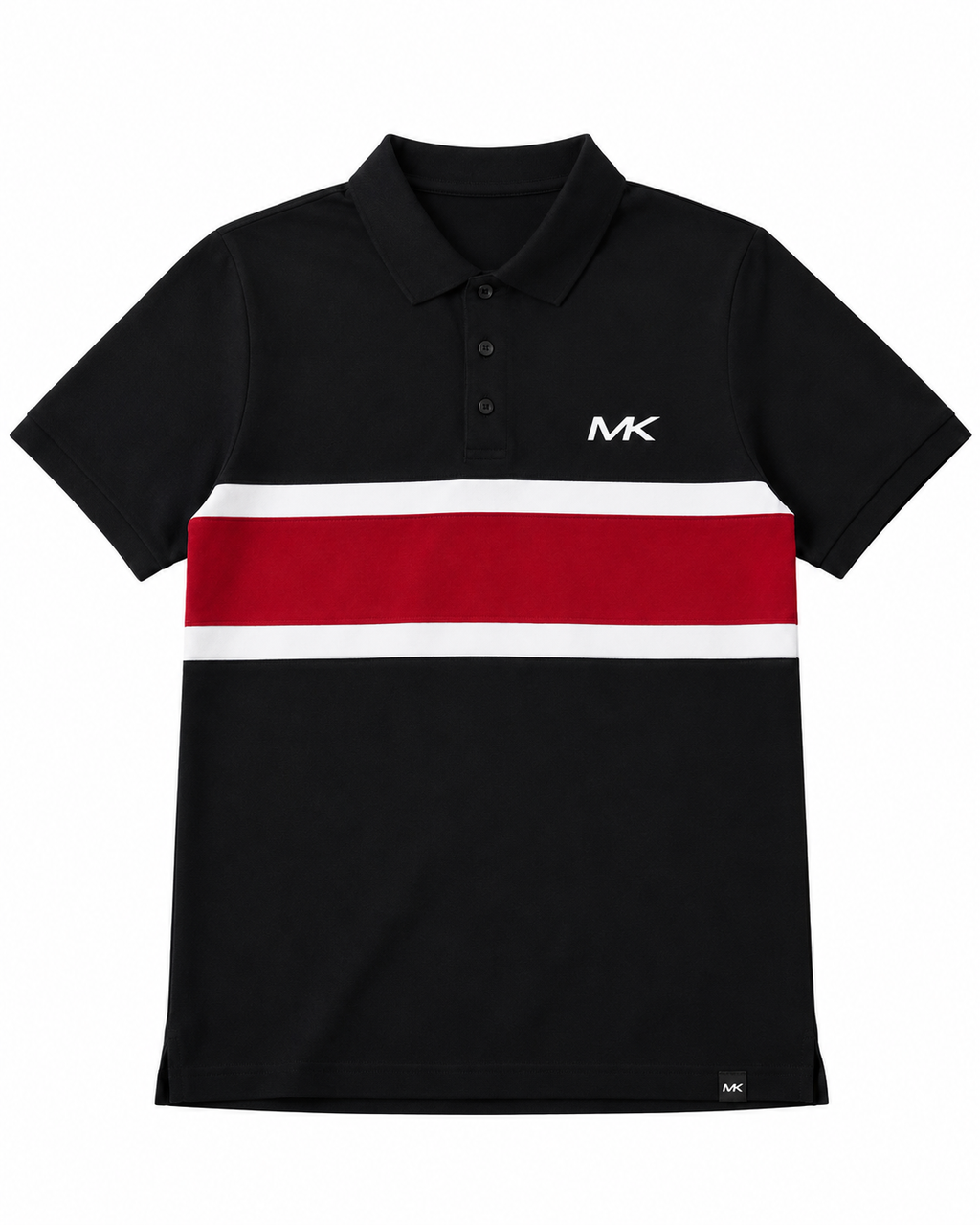 Men’s Black Piqué Polo Shirt – Red & White Stripe
