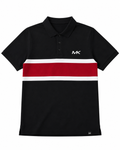 Men’s Black Piqué Polo Shirt – Red & White Stripe