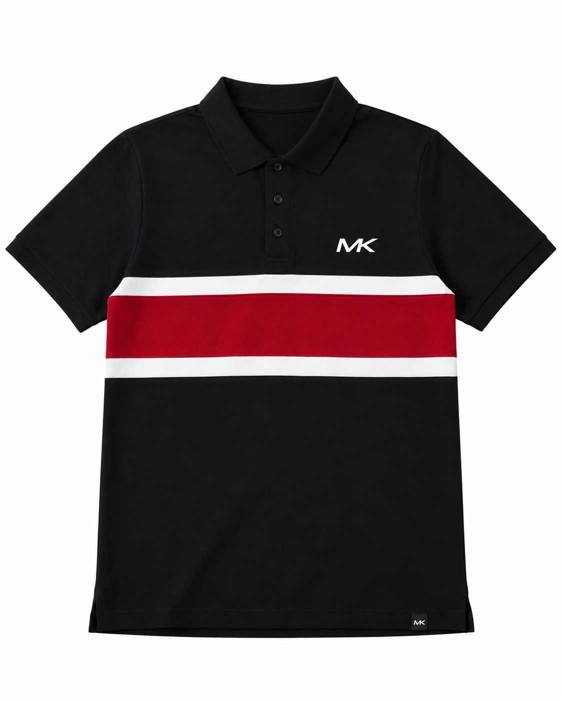Men’s Black Piqué Polo Shirt – Red & White Stripe