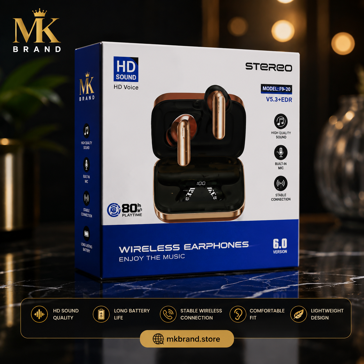 Stereo HD Wireless Earbuds | Bluetooth 5.3 | HD Sound | LED Display Charging Case