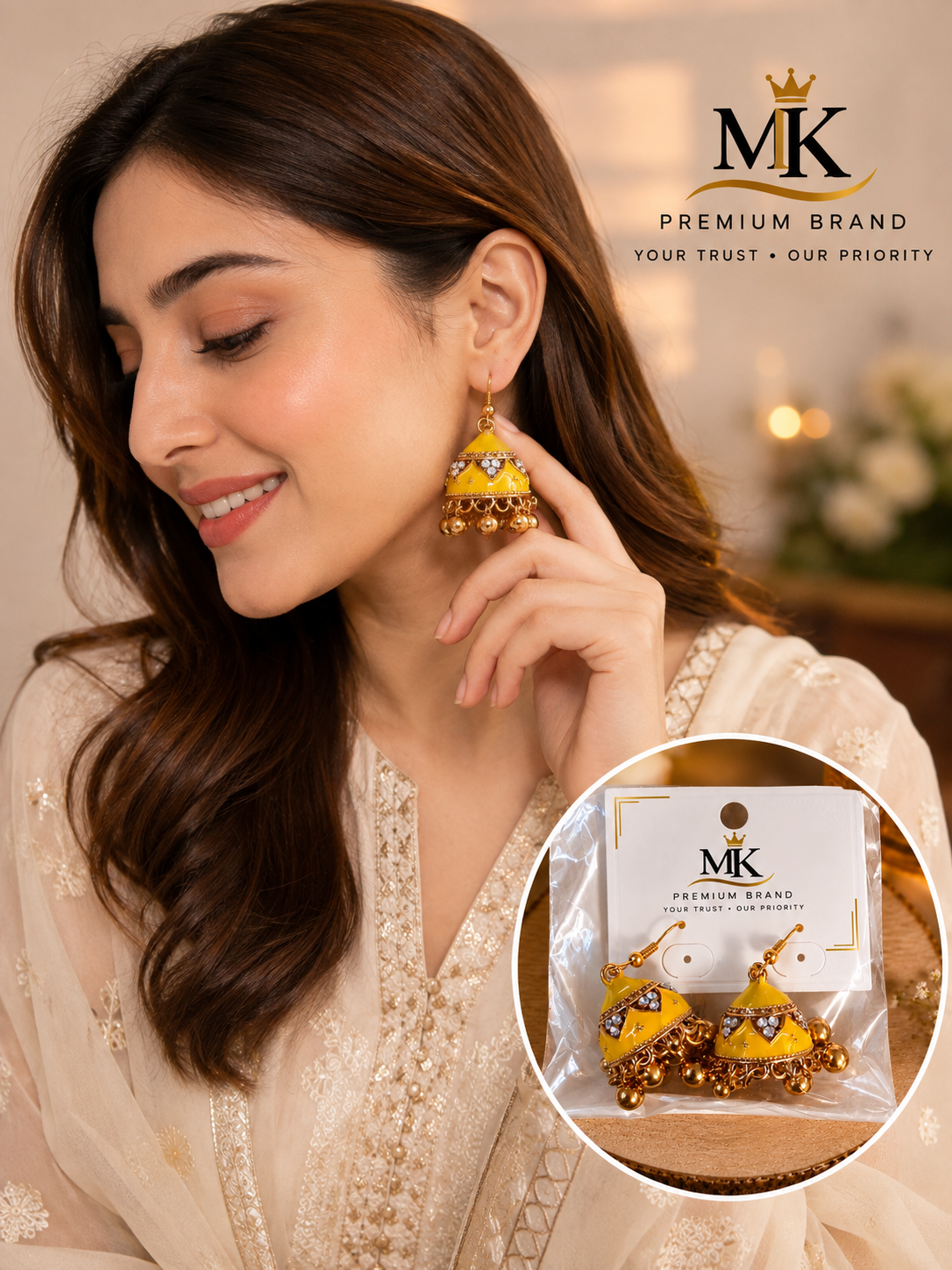 Yellow Traditional Jhumka Earrings – MK Premium Brand