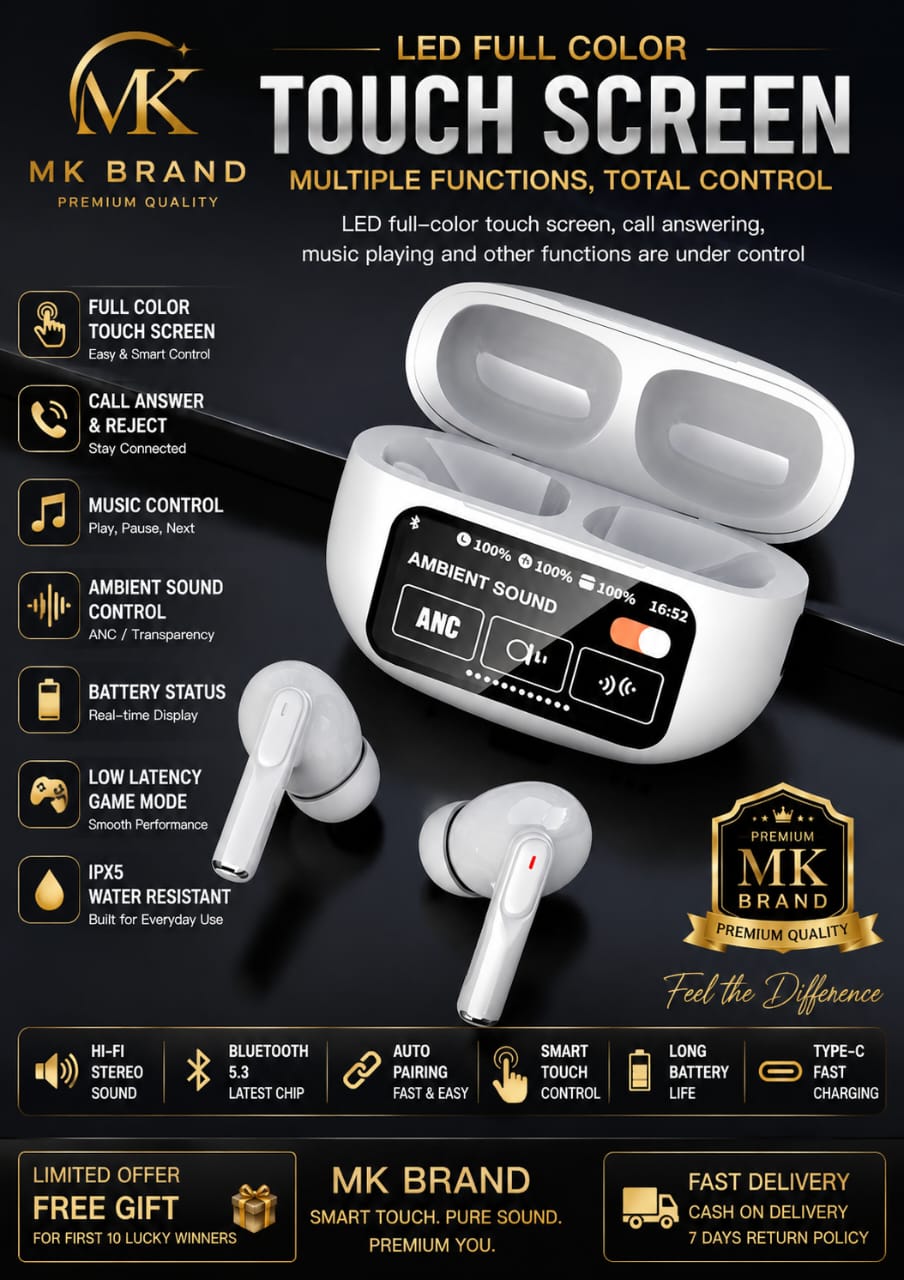 MK Touch Screen Earbuds - LED Display Wireless Earbuds with ANC