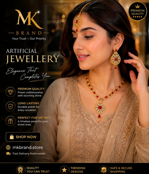 Elegant Crystal Artificial Jewellery Set – Necklace, Earrings & Tikka
