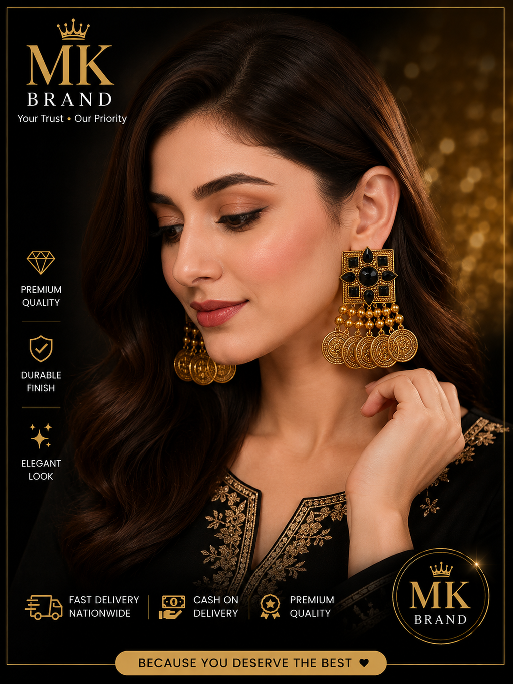 Antique Golden Coins Shape Fashion Earrings for Women | MK Brand