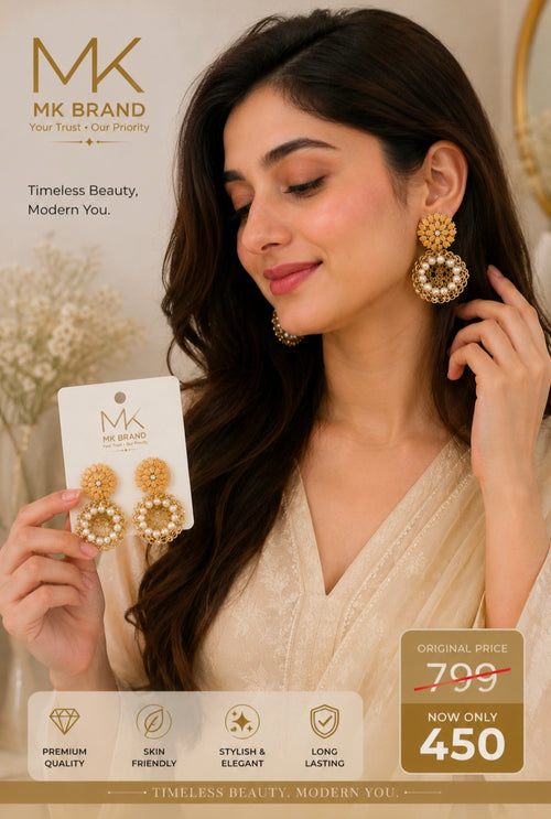 MK Elegant Gold & Pearl Statement Earrings