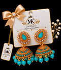 MK Turquoise Gold Jhumka Earrings – Elegant Bridal Jewellery